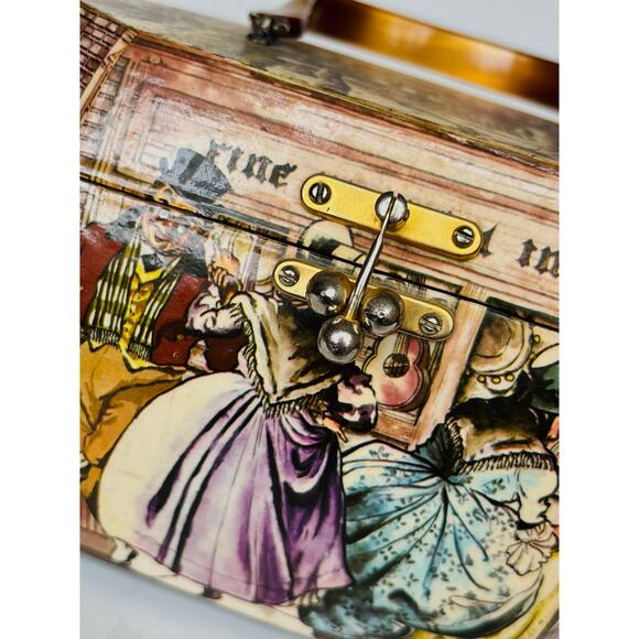 Vintage Box w Handle Decoupage Storage Trinket Catchall Book Academia Library - Picture 8 of 12
